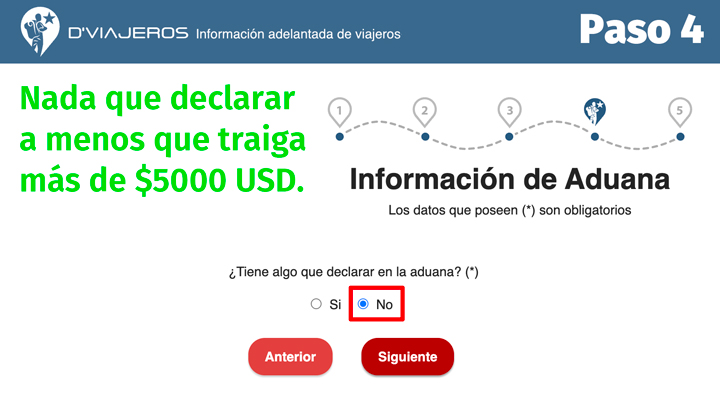 D'Viajeros Cuban Entry Form Customs Information page.